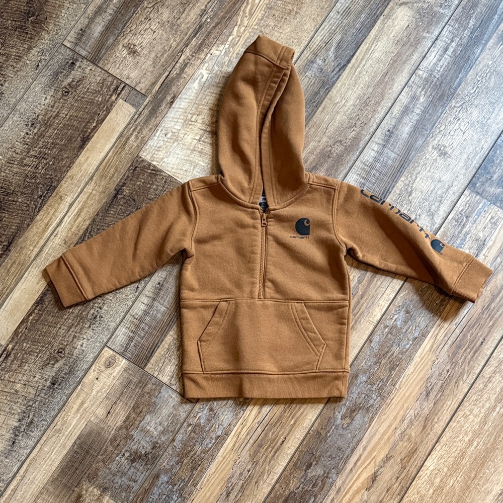 Carhartt Kids Hooded Half-Zip Pullover in Brown